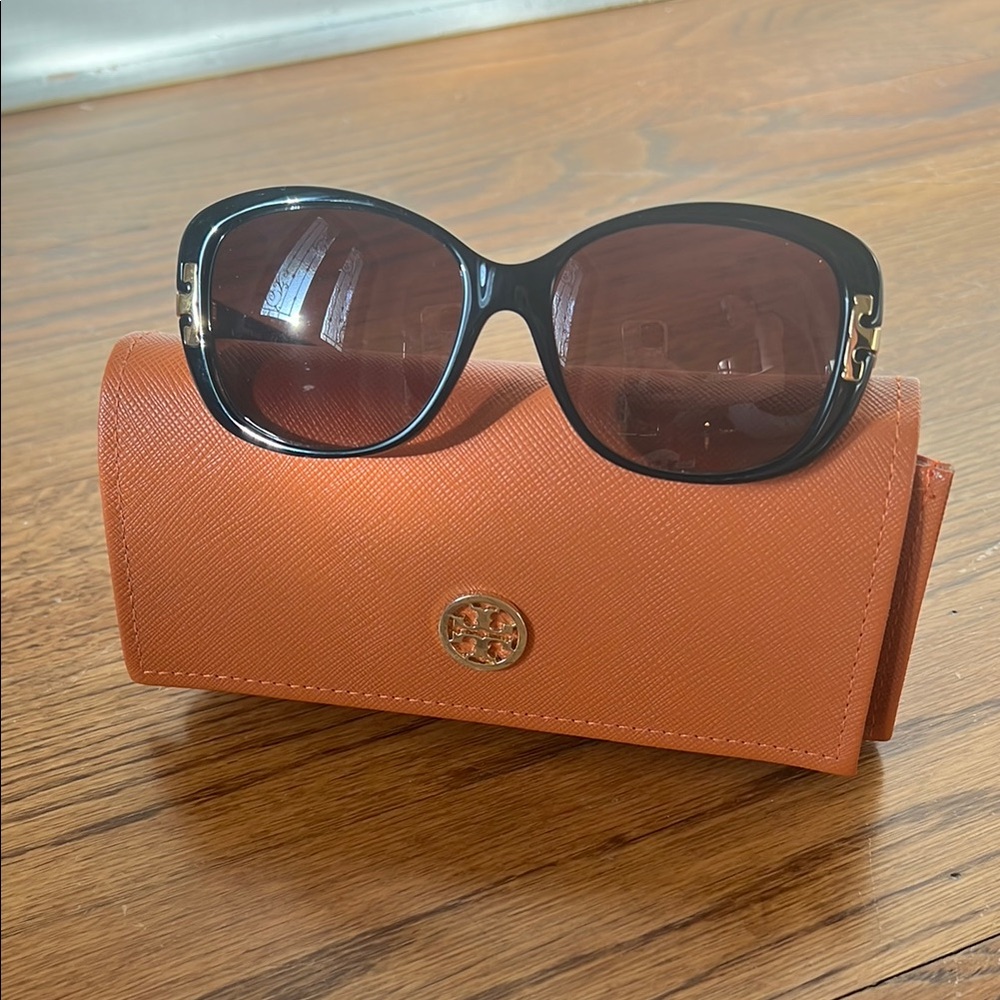 Tory Burch Oversized Black Sunglasses with Orange Case
